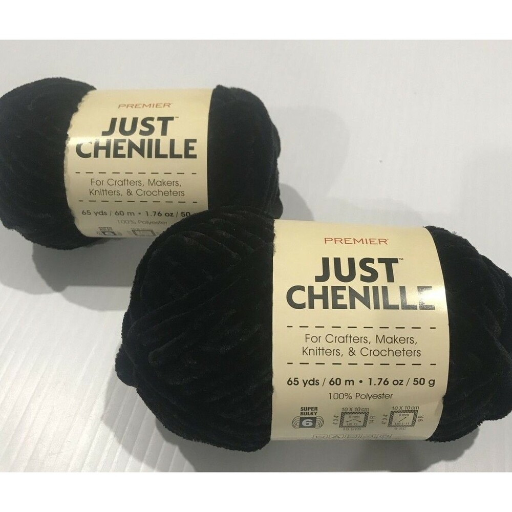 Black Chenille Yarn 65 yds Super Bulky 6 Color# 2017-01 Lot of 2 Premier